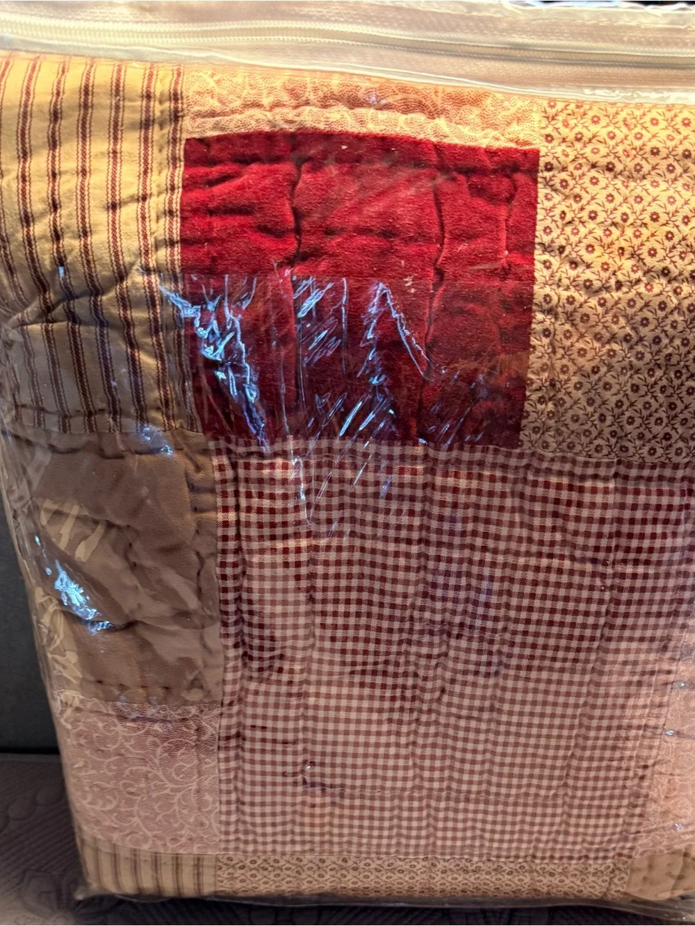 Vintage Primitive Brick Red Twin Quilt Ticking Stripe Checks Pintuck Stitching